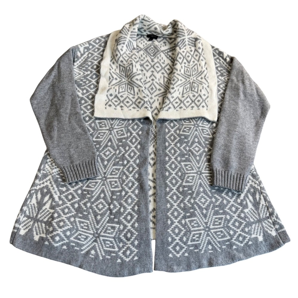 Talbots 2010s Fair Isle Open Front Wool Cashmere Blend Cardigan XL P Snowflake